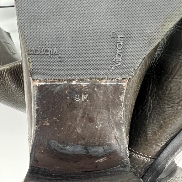 Tory Burch Chocolate Brown Tall Pebbled Leather Heel Riding Boots Logo Size 9 M - Picture 11 of 16